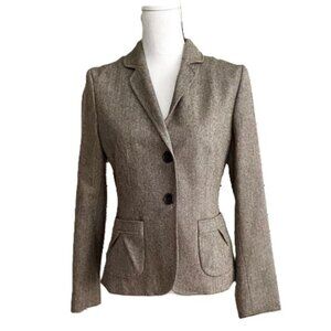 Banana Republic Size 12 Brown Cream Wool Blend Herringbone Blazer EUC